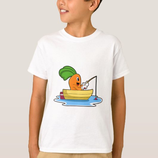 T-shirt Carotte en bateau à la pêche avec canne à pêche (Devant)