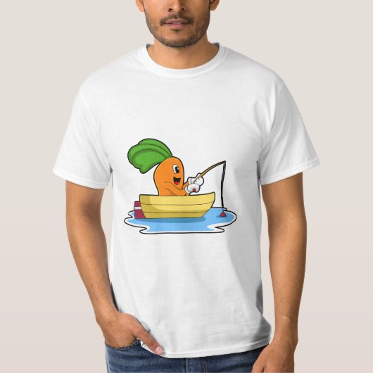 T-shirt Carotte en bateau à la pêche avec canne à pêche (Devant)