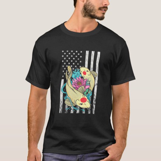 T-shirt Carpe Koï Américaine Yin Yang Fleur de Lotus Améri (Devant)