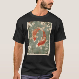 T-shirt Carpe Koï et arbre à fleurs de cerisier gravure su