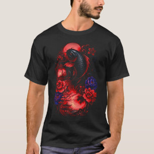 T-shirt Carpe Koi Japonaise Art Floral Lune Rouge