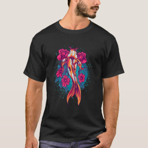 T-shirt Carpe Koï Japonaise Avec Fleurs & Éclaboussures De