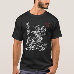 T-shirt Carpe Koï Japonaise & Cascade Calligraphie Sumi e