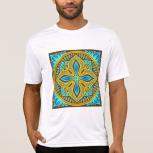 T-shirt Carreau marocain méditerranéen motif bleu et or