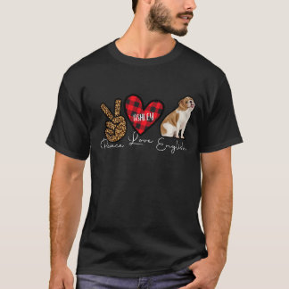 T-shirt Carreaux de Bulldog Anglais Paix Amour Chien Migno