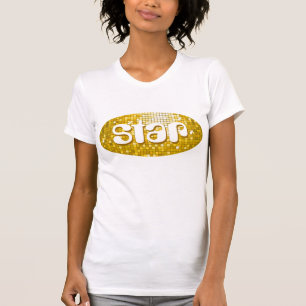 T-shirt Carreaux de disco "Gold" "star" dames petite white