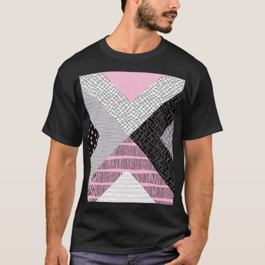 T-shirt Carreaux de patchwork, motif de dessin main libre. (Devant)