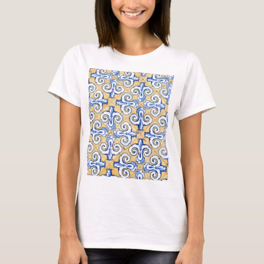 T-shirt Carreaux espagnols - Azulejo Bleu, Jaune et Blanc (Devant)