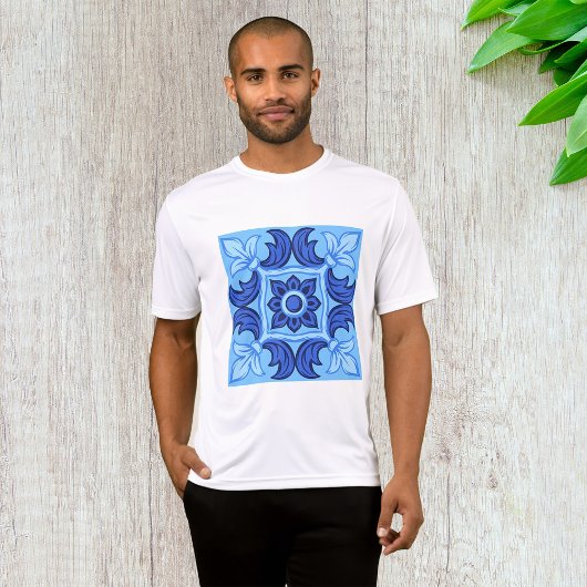 T-shirt Carrelage bleu Floral Motif Vintage Méditerranée