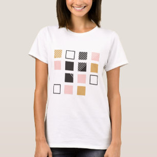 T-shirt Carrés Abstraits Rose Noir Brun Blanc
