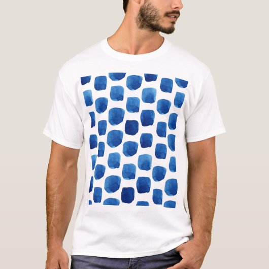 T-shirt Carrés bleus, motif aquarelle sans couture. (Devant)