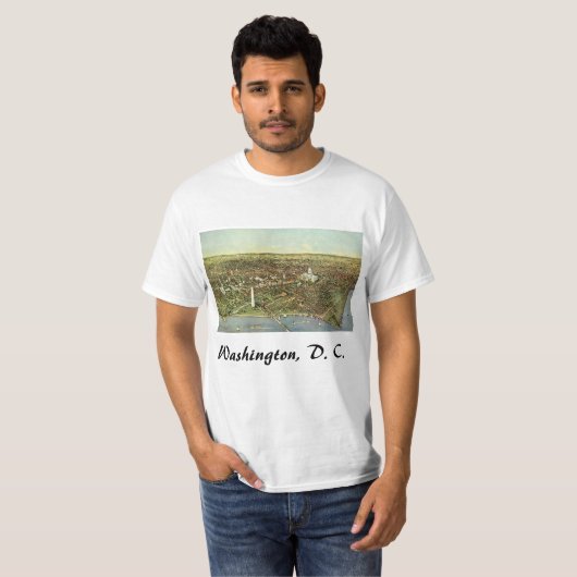 T-shirt Carte antique avec une vue panoramique de Washingt (Devant entier)