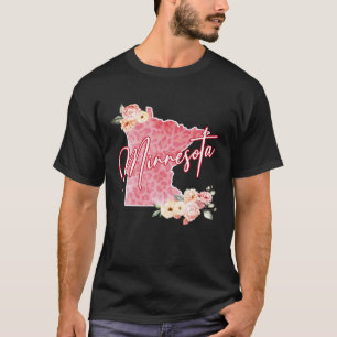 T-shirt Carte aquarelle florale de l'État du Minnesota Fil