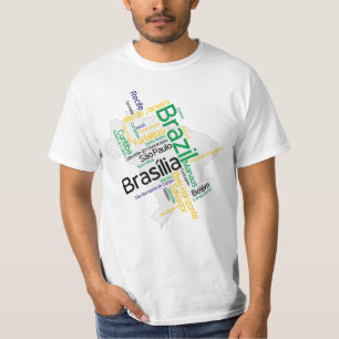T-shirt Carte Brésil Silhouette Ville Noms Mot Cloud