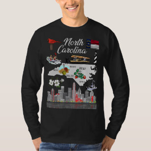 T-shirt Carte Colorée De La Caroline Du Nord Des Sites Et