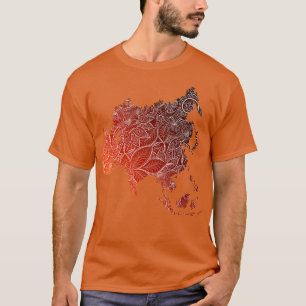 T-shirt Carte colorée de l'art mandala de l'Asie avec text