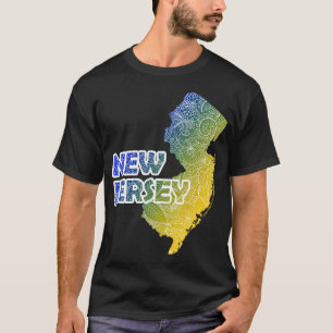 T-shirt Carte d'art de mandala colorée du New Jersey avec 