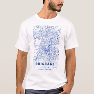 T-shirt Carte de Brisbane Teintée de Bleu
