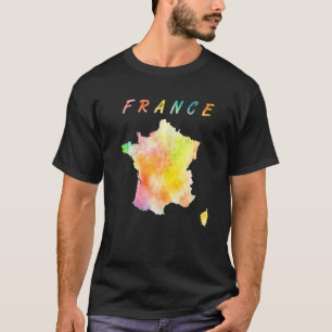 T-shirt Carte de France Carte de couleur française Aquarel