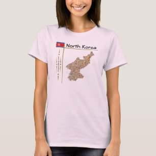 T-shirt Carte de la Corée du Nord + Drapeau + Titre T-shir