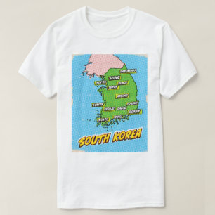 T-shirt Carte de la Corée du Sud illustrée par Pop Art