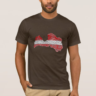 T-Shirt carte de la Lettonie couleur du drapeau