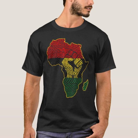 T-shirt Carte de l'Afrique Drapeau africain Empreinte noir (Devant)