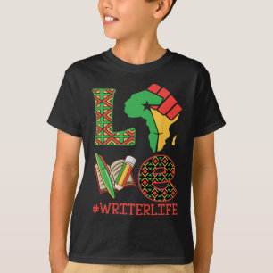 T-shirt Carte de l'Afrique Élevée Poing Amour Écrivain Vie