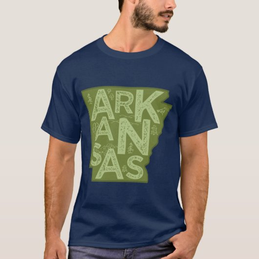 T-shirt Carte de l'Arkansas Typographie verte (Devant)