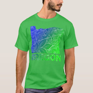 T-shirt Carte de l'art de mandala coloré de l'Oregon avec 