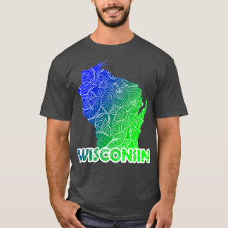 T-shirt Carte de l'art de mandala coloré du Wisconsin avec