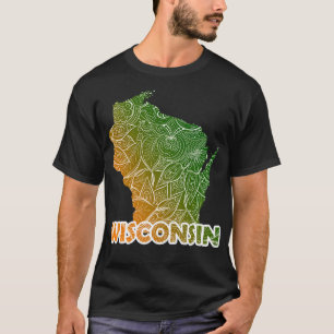 T-shirt Carte de l'art de mandala coloré du Wisconsin avec