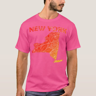 T-shirt Carte de l'art de mandala coloré New York avec tex