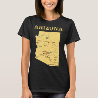 T-shirt Carte De L'État De L'Arizona Montrant Principales