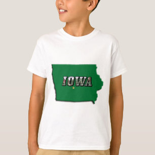 T-shirt Carte de l'État de l'Iowa Plan vert et texte photo