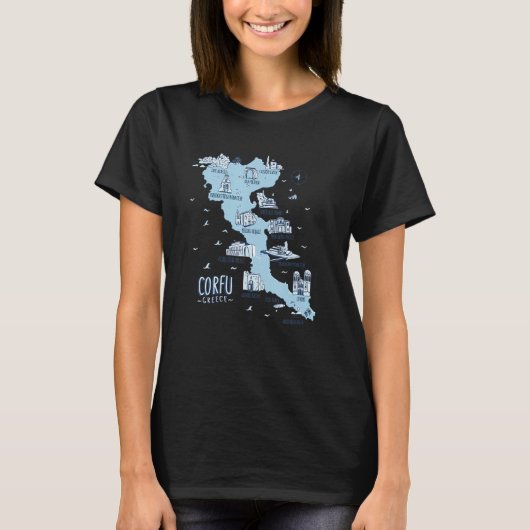 T-shirt Carte de l'île de Corfou Grèce (Devant)