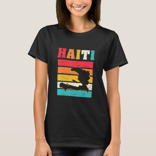 T-shirt Carte de l'île de Pride en Haïti drapeau américain (Devant)