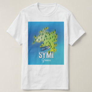 T-shirt Carte de l'île de Symi Grèce affiche de voyage.