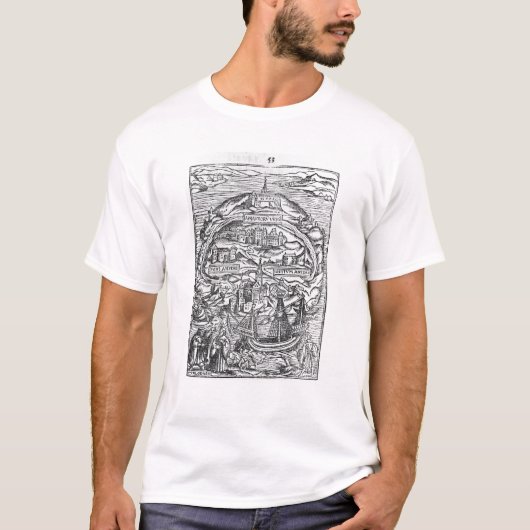 T-shirt Carte de l'île d'Utopie, frontispice de livre (Devant)