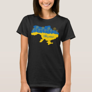 T-shirt Carte de l'Ukraine avec tournesol et drapeau ukrai