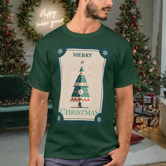 T-shirt Carte de Noël rétro avec design d'arbre géométriqu