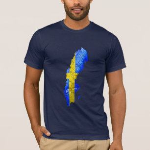 T-Shirt Carte de Suède Couleur du Drapeau