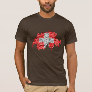 T-Shirt Carte de Suisse Couleur du Drapeau