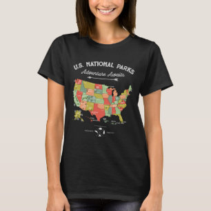 T-shirt Carte de T Shirt de Parcs Nationaux Camping Femmes
