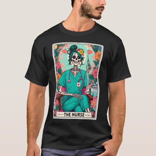 T-shirt Carte de Tarot infirmière drôle Skeleton Nurse Wit (Devant)