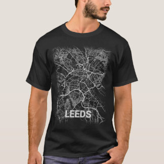 T-shirt Carte de ville de Leeds (GROS CARACTÈRES)