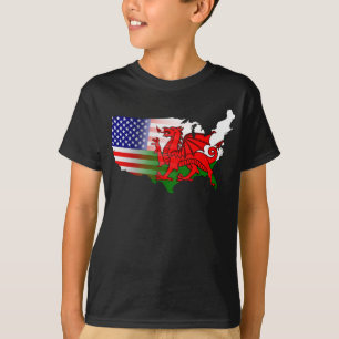 T-shirt Carte des drapeaux gallois américains