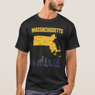 T-shirt Carte Des Grandes Villes De L'État Du Massachusett