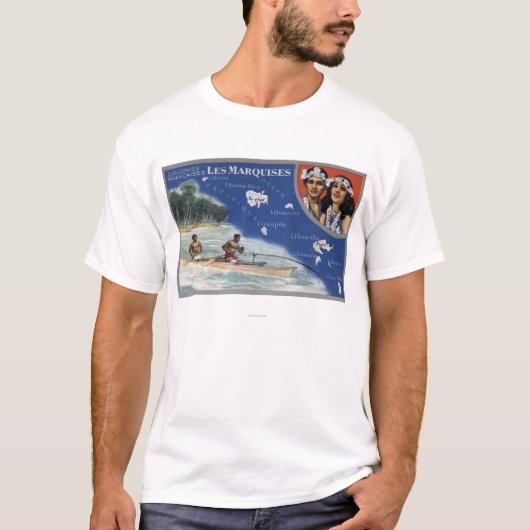 T-shirt Carte des îles, indigènes dans un canoë (Devant)
