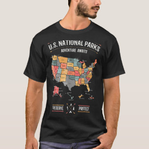 T-shirt Carte des parcs nationaux des États-Unis Préserver